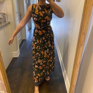 Wilfred floral dress with grey trim.